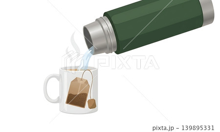 Dark Green Thermos Pouring Hot Water for Herbal Tea Dark Green Thermos Pouring Hot Water for Herbal Tea 139895331