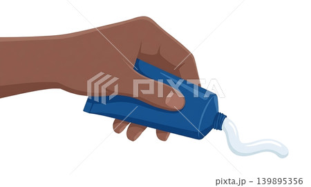 Hand Squeezing White Sanitizer Cream from Blue Tube Hand Squeezing White Sanitizer Cream from Blue Tube 139895356