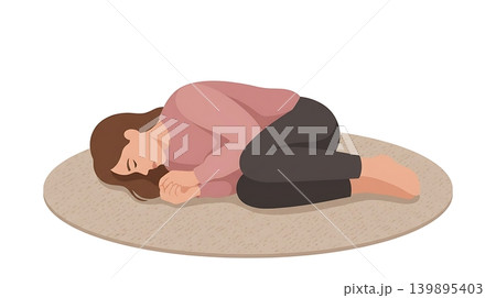 Woman Curled in Fetal Position Demonstrating Severe Depression Woman Curled in Fetal Position Demonstrating Severe Depression 139895403