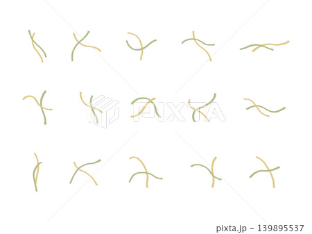 2本の線が重なっている象形文字のような手描きの装飾セット2（黄色・緑） 139895537