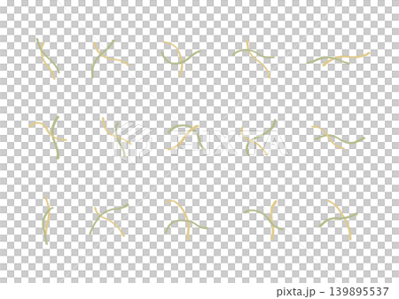 2本の線が重なっている象形文字のような手描きの装飾セット2（黄色・緑） 139895537