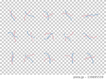 2本の線が重なっている象形文字のような手描きの装飾セット2(ピンク・青) 2本の線が重なっている象形文字のような手描きの装飾セット2(ピンク・青) 139895539