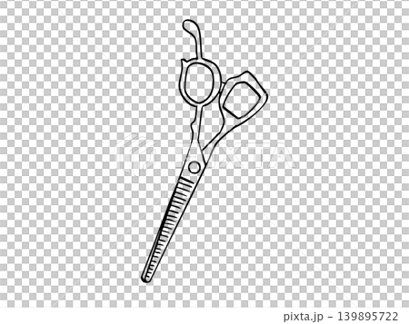 Hand-drawn line art illustration of a hair salon using thinning shears. Hand-drawn line art illustration of a hair salon using thinning shears. 139895722