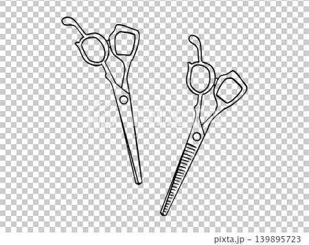 ハサミとスキバサミを使う美容院の手書き線画イラスト ハサミとスキバサミを使う美容院の手書き線画イラスト 139895723