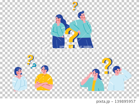一組描繪一男一女沉思的插圖。 一組描繪一男一女沉思的插圖。 139895957