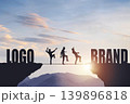 Silhouettes of people walking on a rope between rocks, success concept 139896818