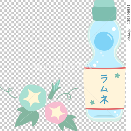 一幅清新夏日插畫,描繪了牽牛花和拉姆內汽水瓶。 一幅清新夏日插畫,描繪了牽牛花和拉姆內汽水瓶。 139896981
