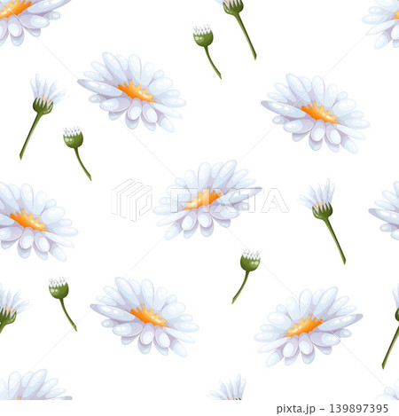 Seamless vector pattern with white daisies and buds Seamless vector pattern with white daisies and buds 139897395