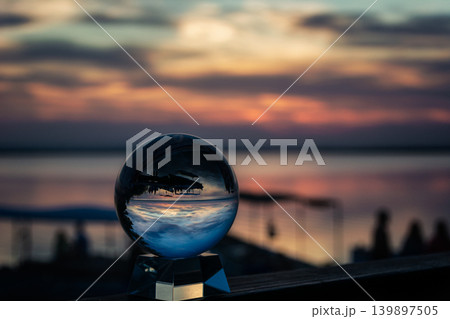 Photography with crystal ball of jetty in the albufera of valencia 139897505