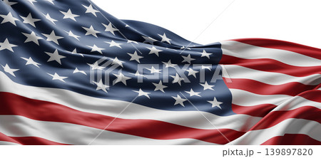 American flag banner design isolated on white background with copy space for 4th of july Happy Independence day 3D render American flag banner design isolated on white background with copy space for 4th of july Happy Independence day 3D render 139897820