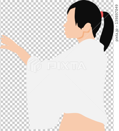一幅描繪身穿泳裝的女子在海灘上的插圖。 一幅描繪身穿泳裝的女子在海灘上的插圖。 139897849