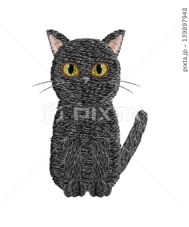 【黒猫】手刺繍イラスト素材 【黒猫】手刺繍イラスト素材 139897948