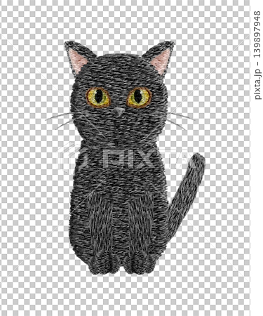【黒猫】手刺繍イラスト素材 【黒猫】手刺繍イラスト素材 139897948