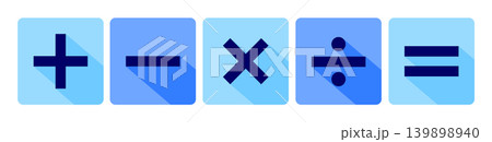 Vector icon set featuring mathematical symbols for addition, subtraction, multiplication, division, and equals Vector icon set featuring mathematical symbols for addition, subtraction, multiplication, division, and equals 139898940