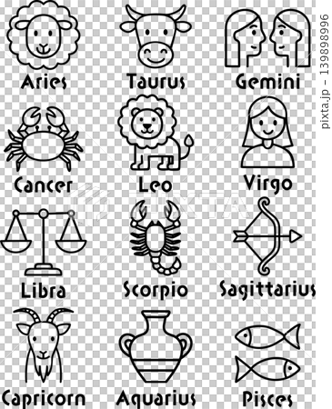 Illustration icons of the 12 zodiac signs (English) 139898996