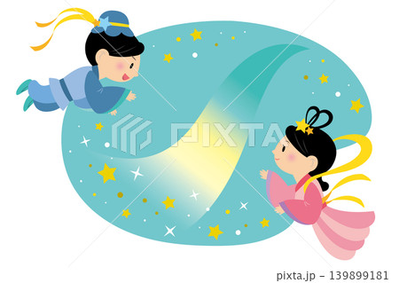 七夕の再会を喜ぶ織姫と彦星 タイトル 見出し 七夕の再会を喜ぶ織姫と彦星 タイトル 見出し 139899181