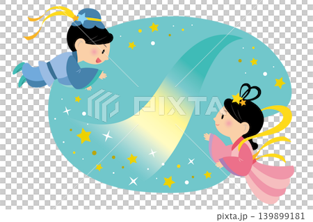 七夕の再会を喜ぶ織姫と彦星 タイトル 見出し 七夕の再会を喜ぶ織姫と彦星 タイトル 見出し 139899181