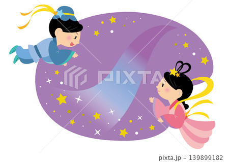 七夕の再会を喜ぶ織姫と彦星 タイトル 見出し 七夕の再会を喜ぶ織姫と彦星 タイトル 見出し 139899182