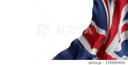 United kingdom flag waving with fabric texture isolated on white background with copy space 3D render 139899469
