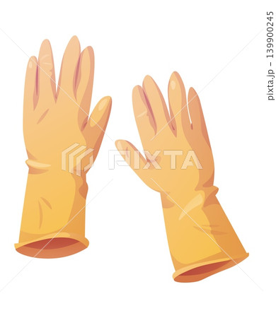 Protective Yellow Rubber Gloves. Essential Safety Gear for Spring Cleaning, Gardening, and Household Chores. Durable Hand Protection for Wet Work and Chemicals Illustration 139900245