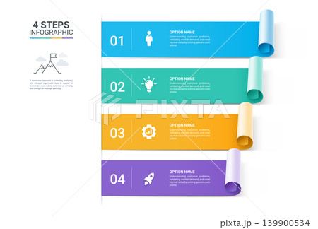Modern infographic template with colorful paper roll elements, business icons. Can be use diagram, timeline, workflow and background Modern infographic template with colorful paper roll elements, business icons. Can be use diagram, timeline, workflow and background 139900534