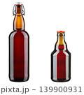 Two different brown glass beer bottles, tall swing top and small stubby bottle 139900931