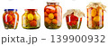 Set of pickled tomatoes in glass jars isolated on white background, homemade preserved vegetables 139900932
