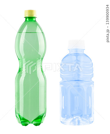 Plastic bottles set isolated on white background, green and blue empty packaging containers Plastic bottles set isolated on white background, green and blue empty packaging containers 139900934