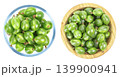 Fresh green gooseberries in bowls set, top view isolated on white 139900941