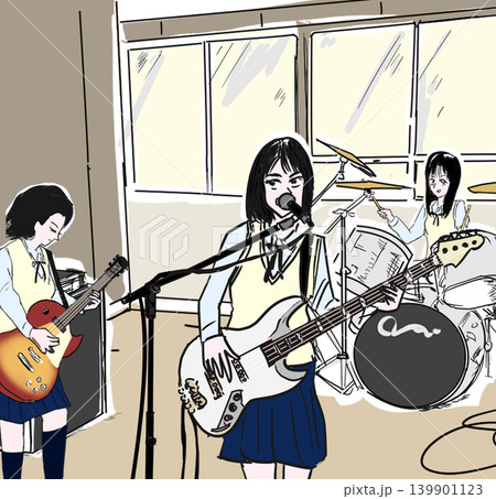 演奏中のバンド女子 139901123