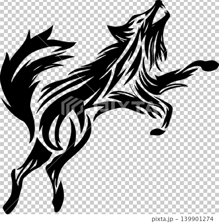 飛びかかる狼のトライバル風イラストマーク 飛びかかる狼のトライバル風イラストマーク 139901274