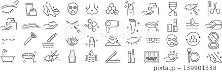 ベクターでモノクロの美容用品に関する線画アイコンセット ベクターでモノクロの美容用品に関する線画アイコンセット 139901338