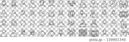 一組單色向量線條人物圖示。 一組單色向量線條人物圖示。 139901340