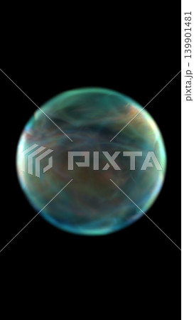 Soft translucent orb with subtle multicolor gradients floating on black background, evoking a dreamy abstract bubble or atmospheric planet 139901481