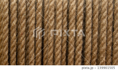 The detailed, rustic texture of intertwined natural fiber rope 139901505