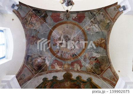 Fresco in the dome above the sanctuary in the Church of All Saints in Sesvete, Croatia 139902075