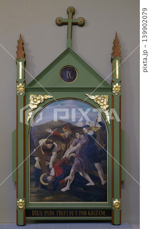 9th Stations of the Cross, Jesus falls the third time, church of Saint Matthew in Stitar, Croatia 9th Stations of the Cross, Jesus falls the third time, church of Saint Matthew in Stitar, Croatia 139902079
