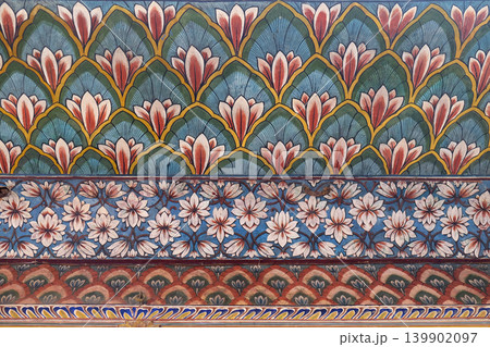 Wall paintings in the Chandra Mahal, Jaipur City Palace in Jaipur, Rajasthan, India 139902097
