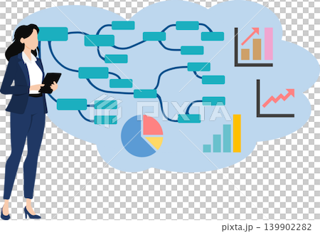Illustration of a businesswoman thinking about business strategies Illustration of a businesswoman thinking about business strategies 139902282