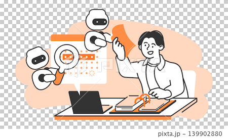 AIやOCRの自動文字起こし機能を活用してドキュメント作成やデータ入力を行う男性の線画イラスト 139902880