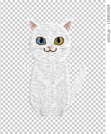 【オッドアイの白猫】手刺繍イラスト素材 【オッドアイの白猫】手刺繍イラスト素材 139903069