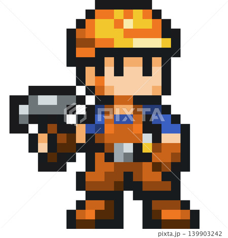 ゲーム調のドット絵の作業員 ゲーム調のドット絵の作業員 139903242