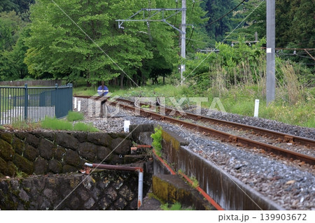 碓氷峠の旧線と峠の湯駅への分岐点 139903672