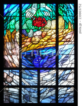 Story of Creation, stained glass window by Sieger Koder in church of Saint Bartholomew in Leutershausen, Germany Story of Creation, stained glass window by Sieger Koder in church of Saint Bartholomew in Leutershausen, Germany 139903752