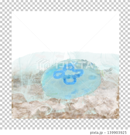 Square illustration of waves and jellyfish with an alcohol ink-style ocean background. Square illustration of waves and jellyfish with an alcohol ink-style ocean background. 139903925