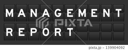 Black color analog flip board with word management report on gray background Black color analog flip board with word management report on gray background 139904092