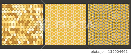 Honeycomb pattern with yellow hexagonal cells. Seamless abstract geometric background set with white gaps. Minimal vector bg Honeycomb pattern with yellow hexagonal cells. Seamless abstract geometric background set with white gaps. Minimal vector bg 139904461