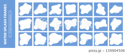 Water puddle shape set with blobs. Blue framed squares and playful wavy edges. Water puddle shape set with blobs. Blue framed squares and playful wavy edges. 139904506