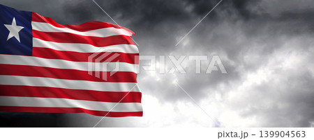 National flag of Liberia with dark clouds in the background, 3D rendering National flag of Liberia with dark clouds in the background, 3D rendering 139904563