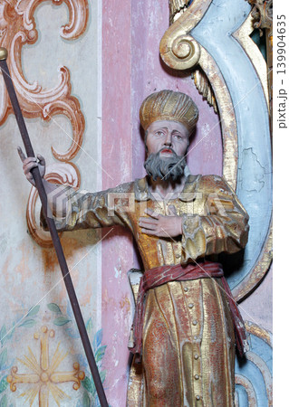 Statue of a saint on the altar of the Holy Cross in the Church of Our Lady of Jerusalem at Trski Vrh in Krapina, Croatia Statue of a saint on the altar of the Holy Cross in the Church of Our Lady of Jerusalem at Trski Vrh in Krapina, Croatia 139904635